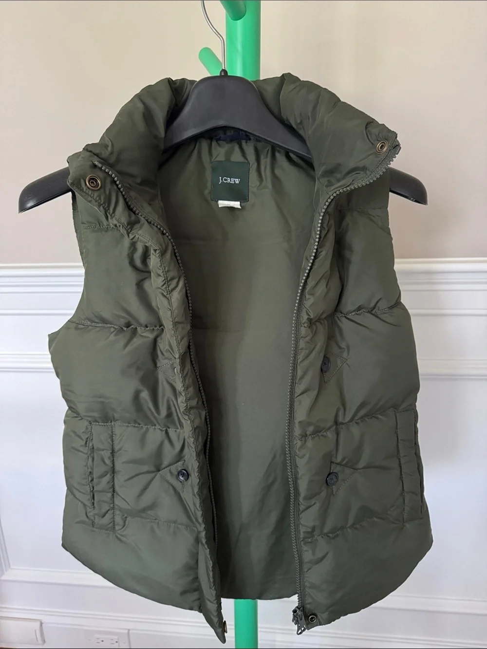 J. Crew Olive Quilted Puffer Vest